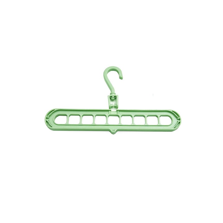Suport umerase pentru organizarea hainelor MultiHanger Doty.ro®, 9 spatii, 32 cm, verde, design creativ
