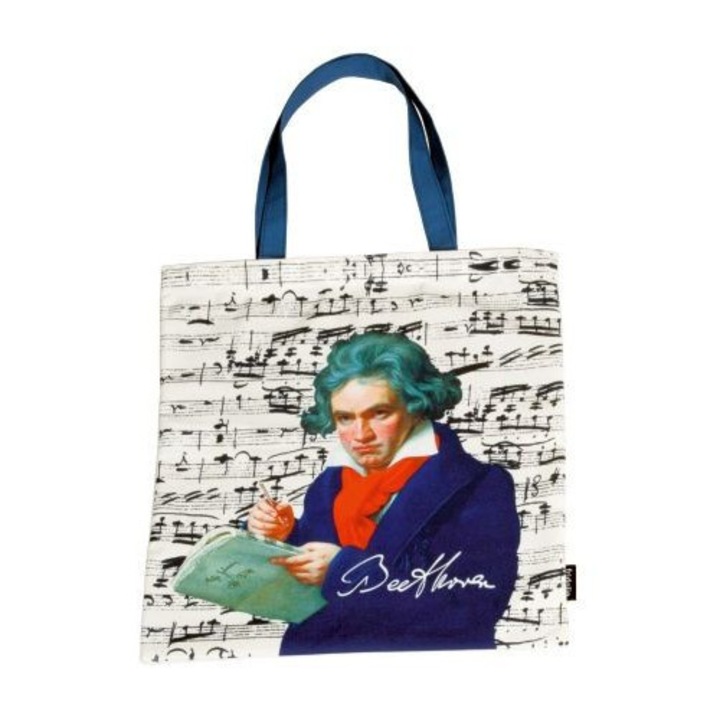 Textil bevásárlótáska 38x40cm, polyester, Beethoven, többszínű