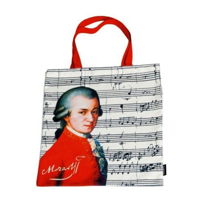 Textil bevásárlótáska 38x40cm, polyester, Mozart, többszínű