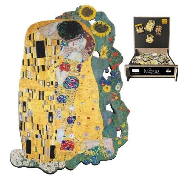 Hűtőmágnes, MDF lap, 5, 5x7, 5cm, Klimt The Kiss mit Sonnenblumen, többszínű
