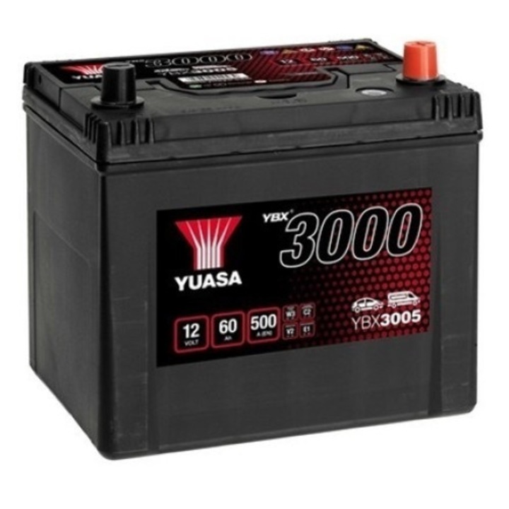 Baterie auto YUASA YBX 3000 ASIA YBX3005, 12 V, 60 Ah, 500 A, 231x173x225 mm, borna dreapta plus