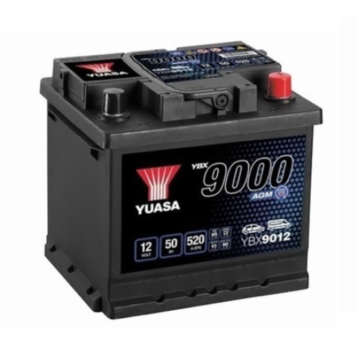 Baterie auto YUASA YBX 9000 AGM YBX9012, 12 V, 50 Ah, 520 A, 207x175x190 mm, borna dreapta plus