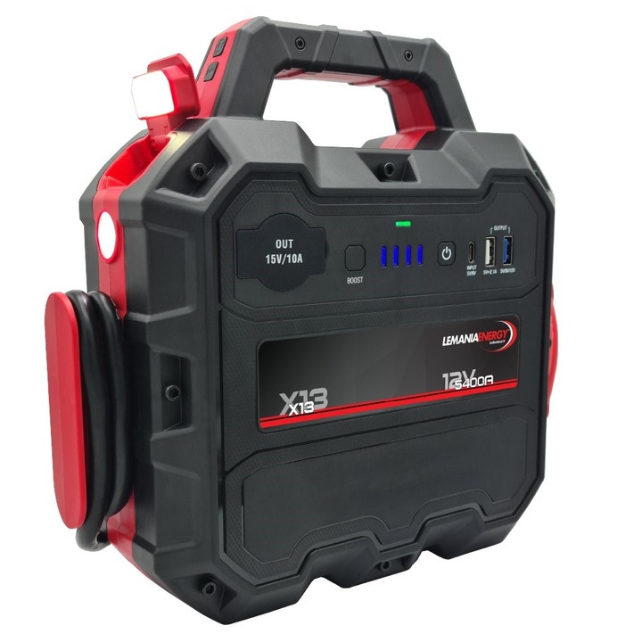 Robot de pornire Lemania Energy, 12V, curent maxim de pornire 3500 A, functie power bank, protectie scurtcircuit