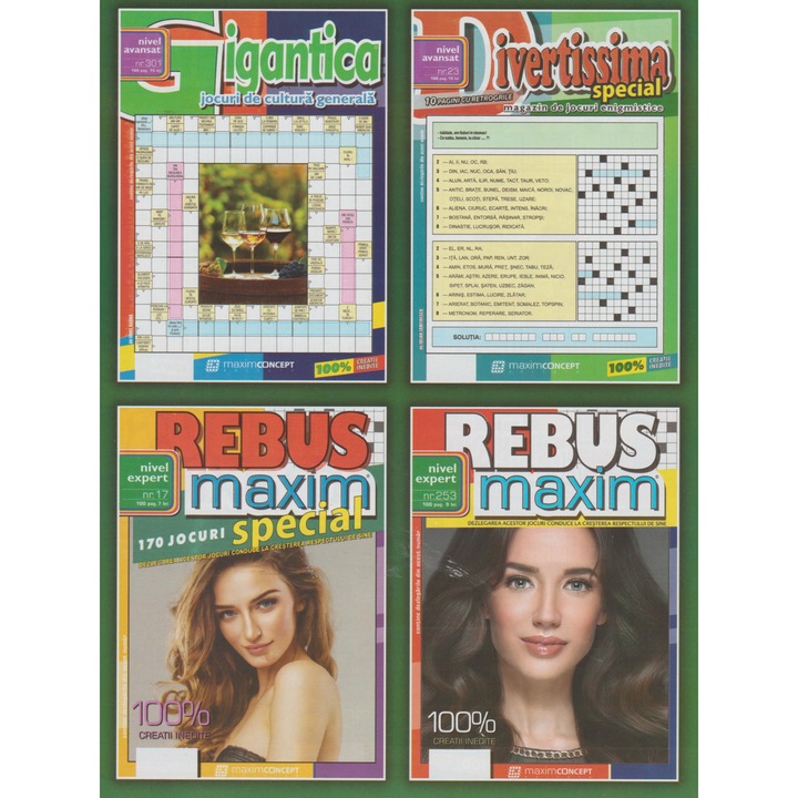 Pachet de integrame Gigantica, integrame Divertissima special, rebus Maxim, rebus Maxim special - nivel avansat