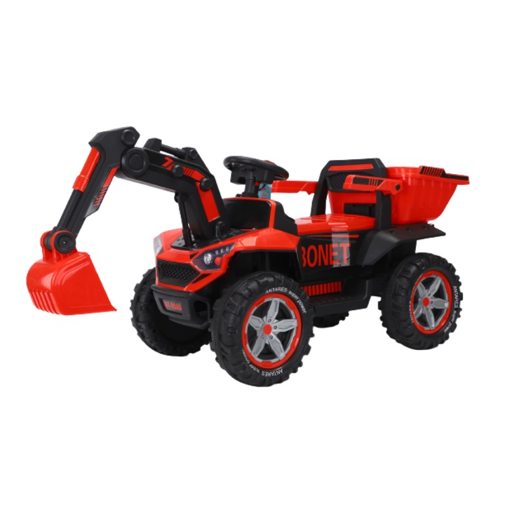 Excavator pentru copii, Bonet BDQ-1888 2x 30W 12V, telecomanda culoare rosie