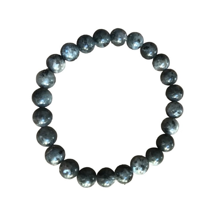 Labradorit gumis férfi karkötő, ásvány, szürke, 8 mm-es golyók, unisex, kézműves, 19 cm