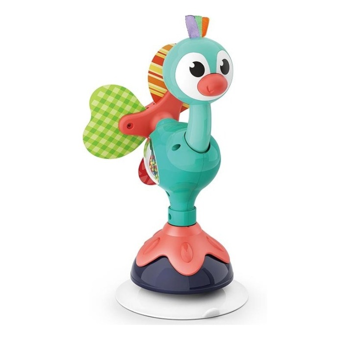 Сензорна и интерактивна играчка с вендуза, идеална за столчето за хранене на бебето, Паун, Тюркоаз