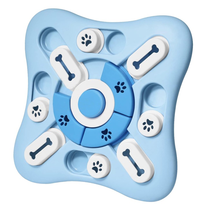 Jucarie interactiva puzzle pentru caini, cu sunet, poate fi hranire, dezvolta inteligenta, OUYLAF, Albastru/Alb