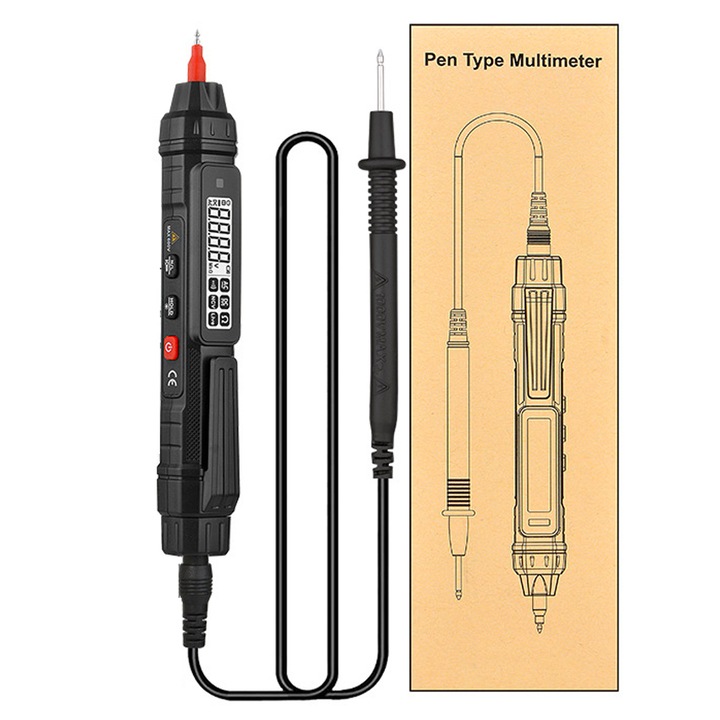 Цифров мултицет, Chucai, за измерване на напрежение, ток, съпротивление, NCV/LIVE/SMART, LCD дисплей, черен