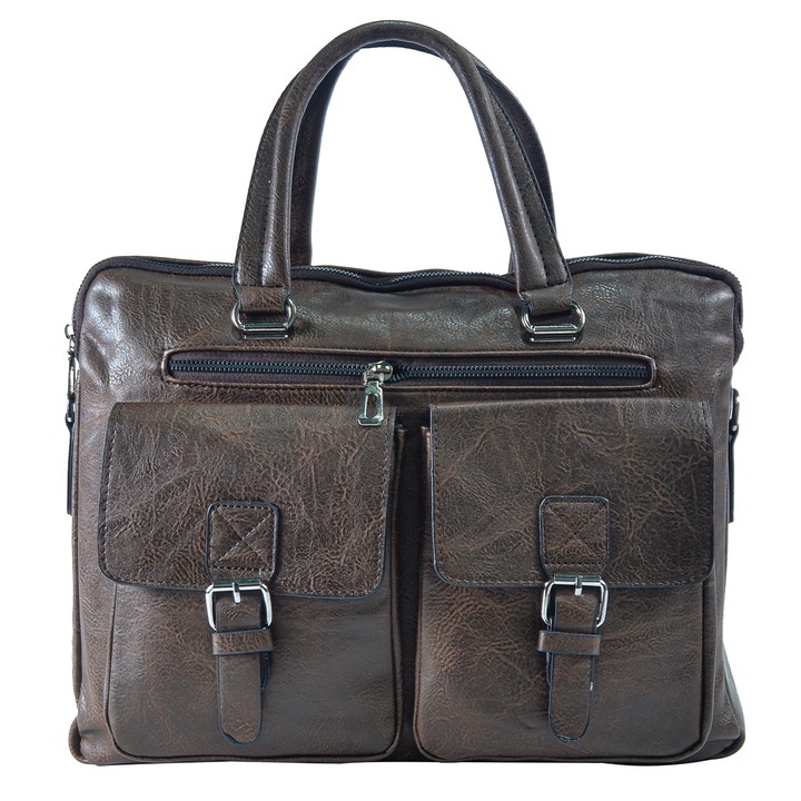 Servieta barbati, piele ecologica, Naimeed D5454, Companion, Maro inchis, 39x7x30cm