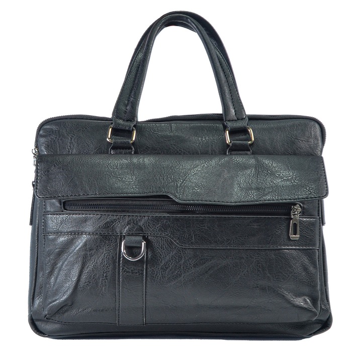 Servieta barbati, piele ecologica, Naimeed D5448, Companion, Negru, 39x7x30cm