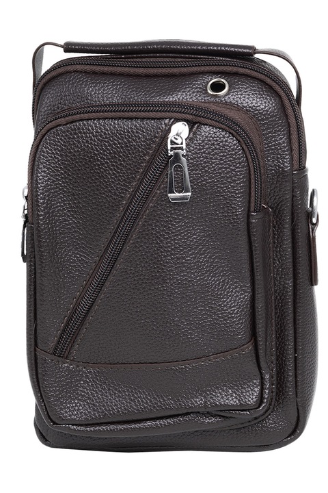 Мъжка чанта за през рамо, екологична кожа, Naimeed D5433, Companion, тъмно кафява, 17x8x23см