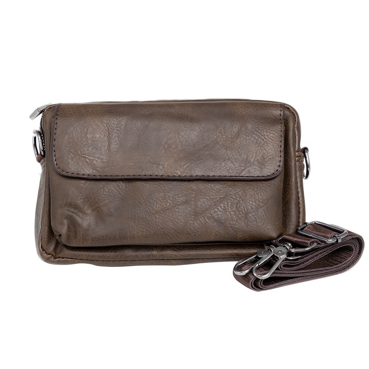 Borseta barbati, de umar, piele ecologica, Naimeed D5444, Companion, Maro inchis, 15x6x23cm