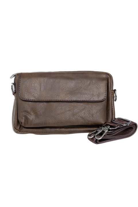 Мъжка чанта за през рамо, екологична кожа, Naimeed D5444, Companion, тъмно кафява, 15x6x23см