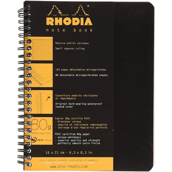 Caiet A5+ spirala 80 file Clairefontaine Rhodia Classic, dictando