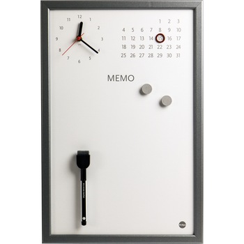 Ceas Memo-Whiteboard magnetic, BI-Silque, cu rama gri Ceas Memo-Whiteboard magnetic, BI-Silque, cu rama gri