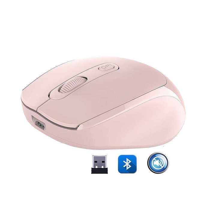 Безжична мишка Fbirddek® 2.4GHZ и Bluetooth 5.2, безшумна, регулируема 1000/1200/1600DPI, 500mAh, за PC Mac лаптоп, розова