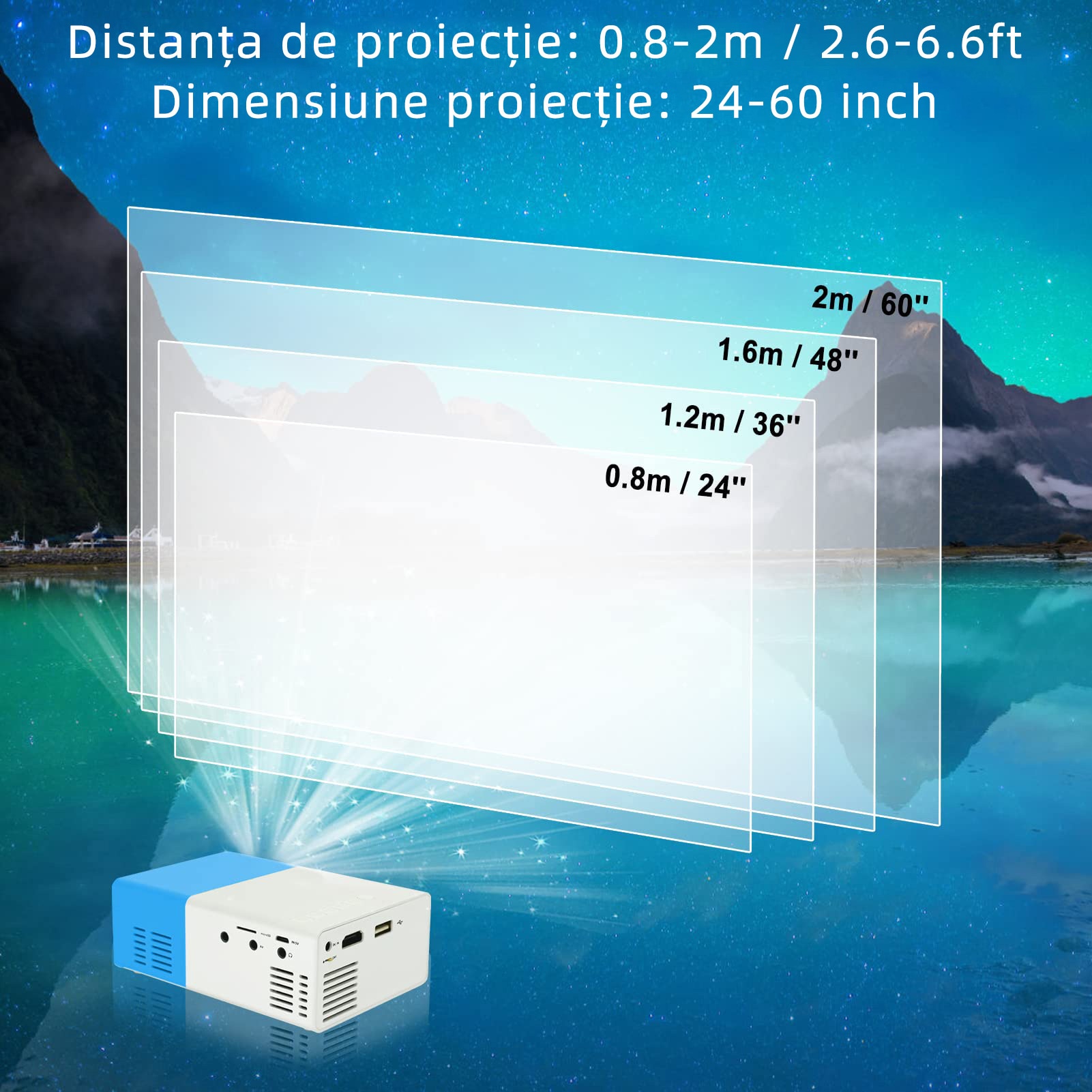 Mini Proiector cu telecomanda, Bolongking®, Screening Simultan ...