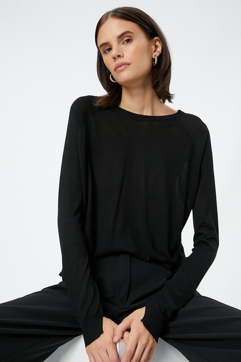 KOTON, Pulover tricotat fin cu maneci raglan, Negru