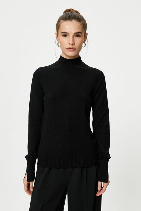 KOTON, Pulover tricotat fin uni, Negru, L