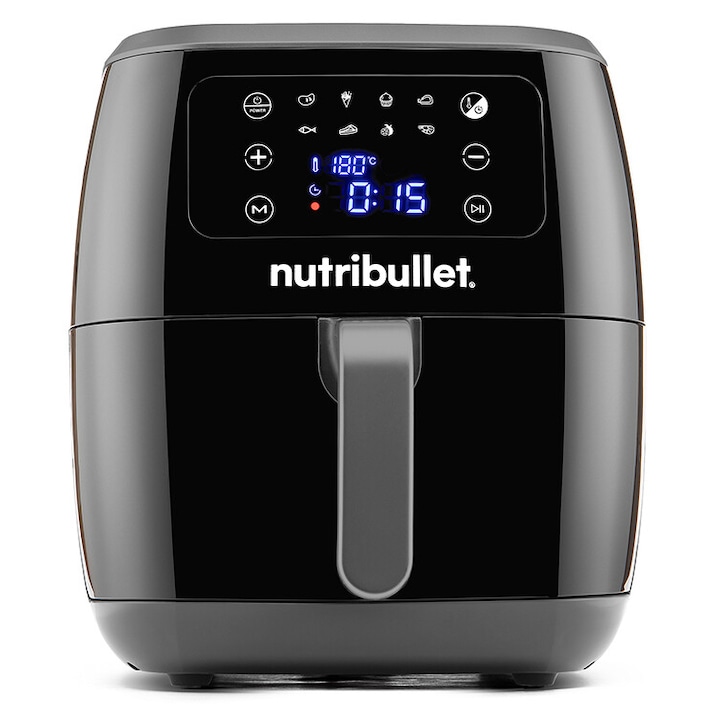 Nutribullet® XXL Digital Air Fryer 0C12500002 Forró levegős sütő, Sütés olaj nélkül, 1800W, 7L, 1.4 kg, 8 előre beállított program, Digitális kijelző, Fekete