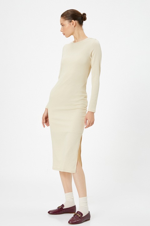 KOTON, Rochie midi striata cu slit lateral, Crem