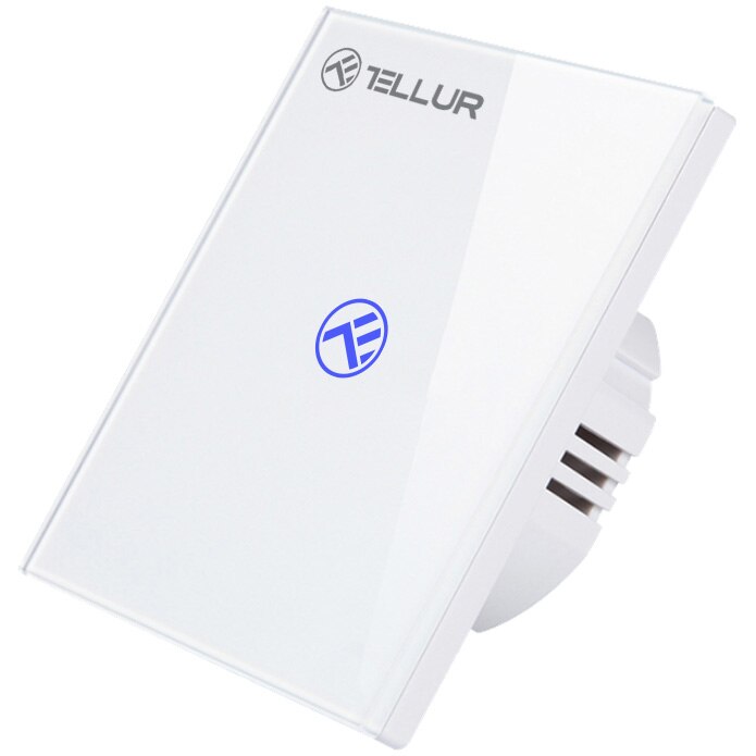 Intrerupator inteligent Tellur SS1N, Wi-Fi, cu touch, 1 canal, fara Null, 1800W, 10A