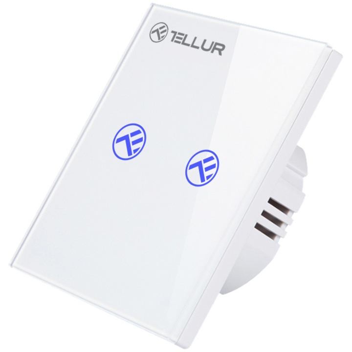 Intrerupator inteligent Tellur SS2N, Wi-Fi, cu touch, 2 canale, fara Null, 1800W, 10A