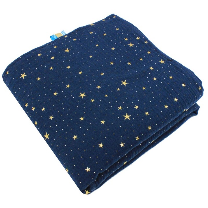Paturica muselina, Metalic Stars, bleumarin, 75 x 100 cm