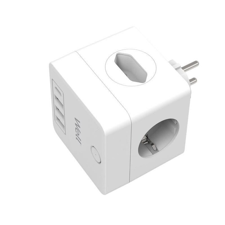 Hosszabbító kábel, 4 aljzattal, 3 USB-vel és USB-C PD20W, ELAD-2SH2EU-PROT/USBC4-WL