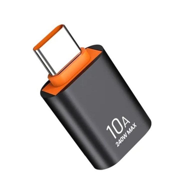 Aдаптер от USB-A женски към Type-C мъжки, до 240W захранване и трансфер на данни, Черен