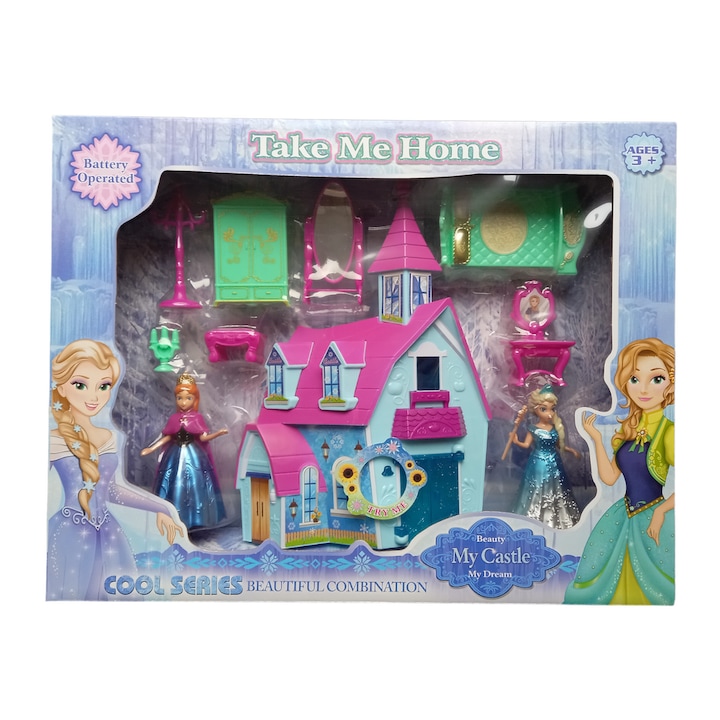 Castel muzical, cu 2 figurine si accesorii, 38x29x7 cm