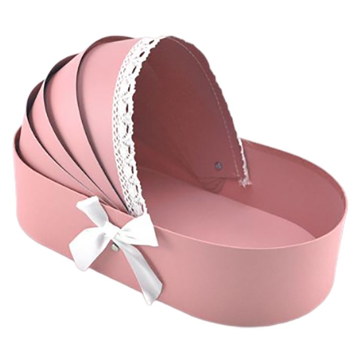 Розова кутия за подаръци под формата на кош за бебе, 33х18х8см - LAN2