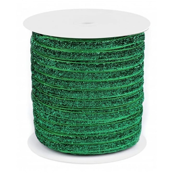 Panglica catifea cu sclipici 10mm 40m verde