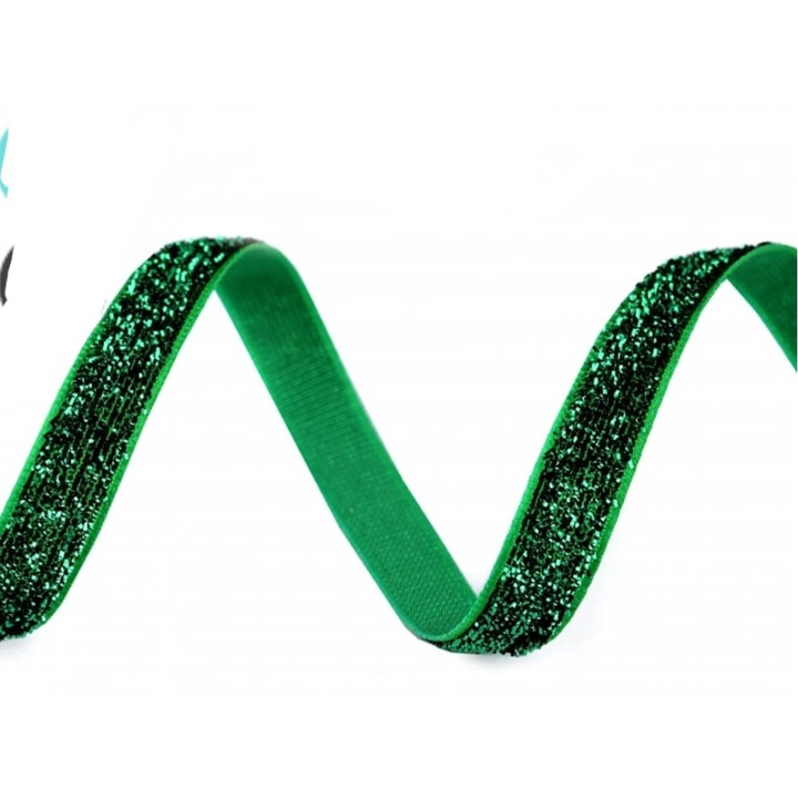 Panglica catifea cu sclipici 10mm 40m verde
