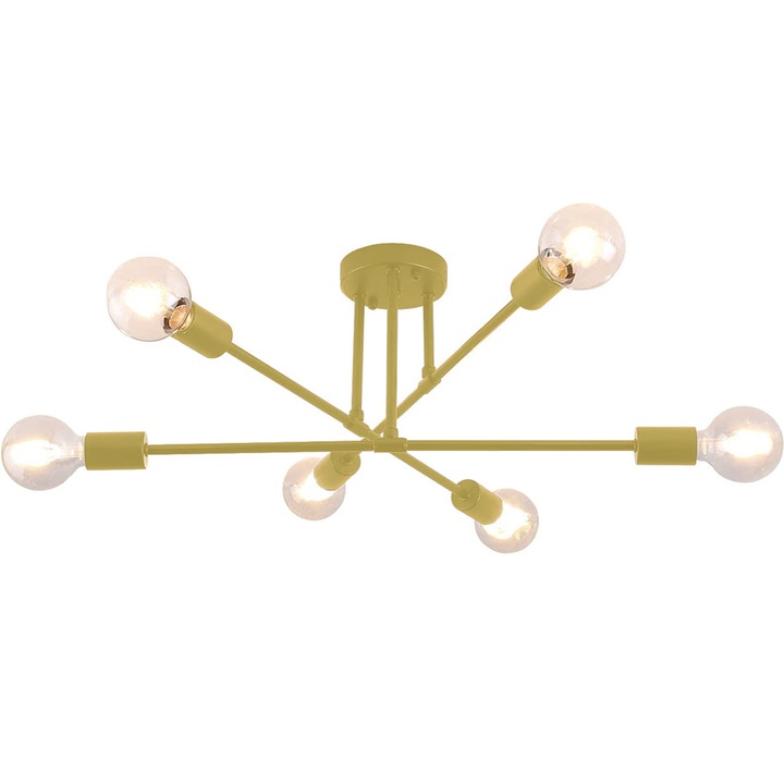 Модерен полилей, Yefound®, метал, 6x E27, индустриален стил, злато