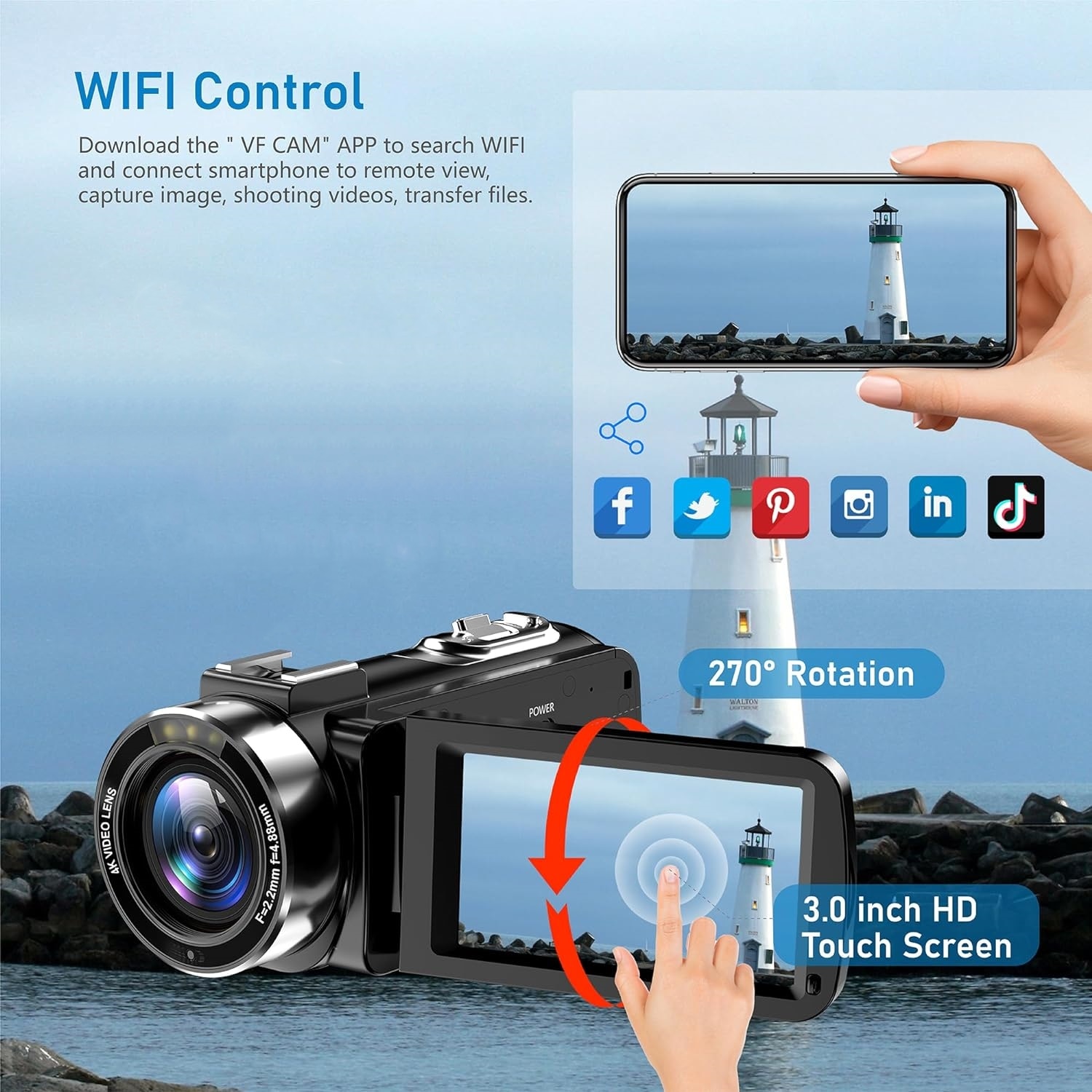 Видеокамера MOSMAOO, 4K Ultra HD, 3.0"IPS сензорен екран, 56MP, 18 x ...