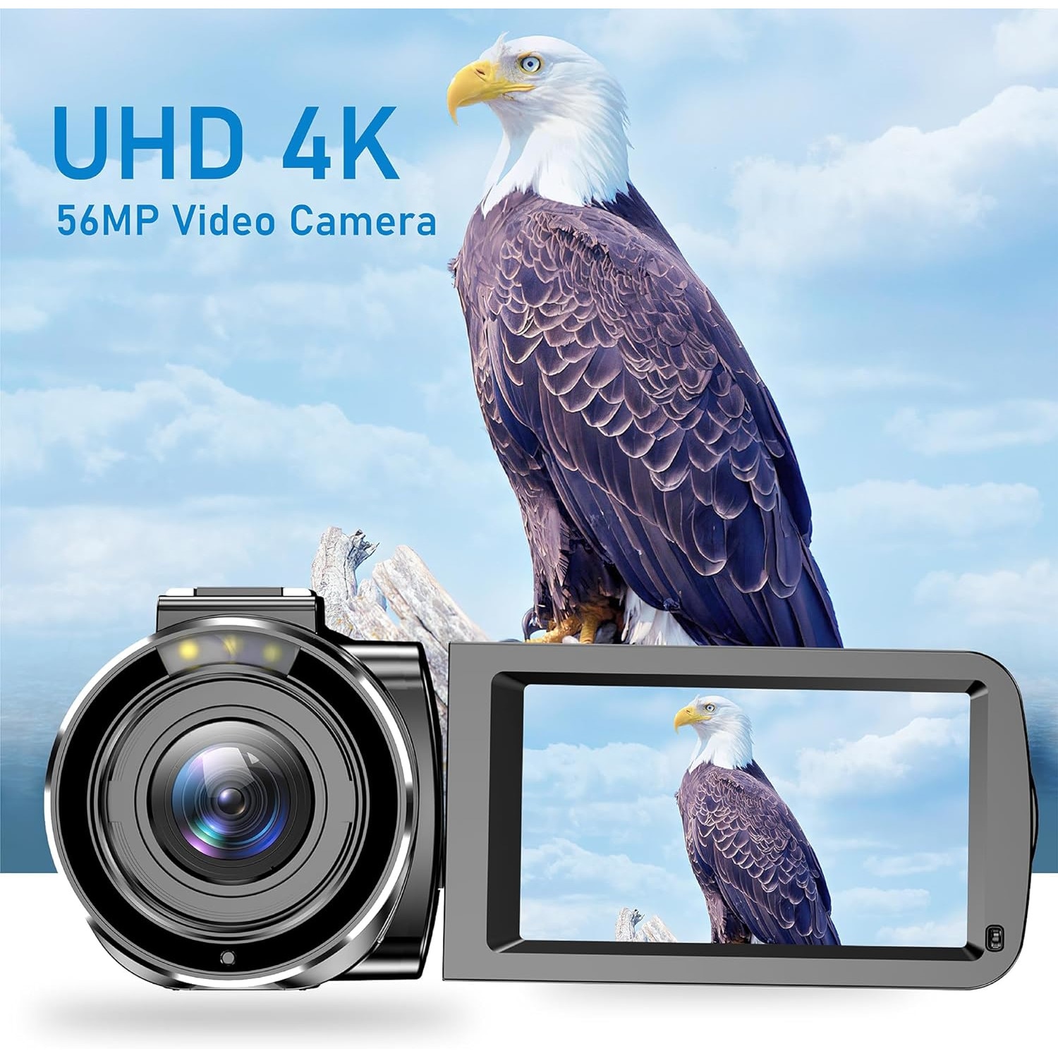 Видеокамера MOSMAOO®, 4K Ultra HD, 3.0"IPS сензорен екран, 56MP, 18 x ...