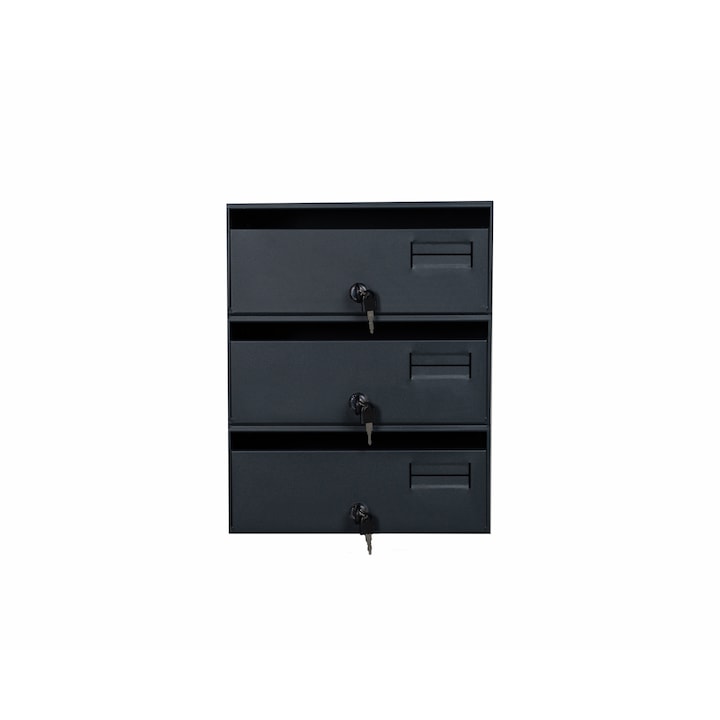 Модул 3 пощенски кутии с масивна антрацитно сива врата и антрацитно сива рамка