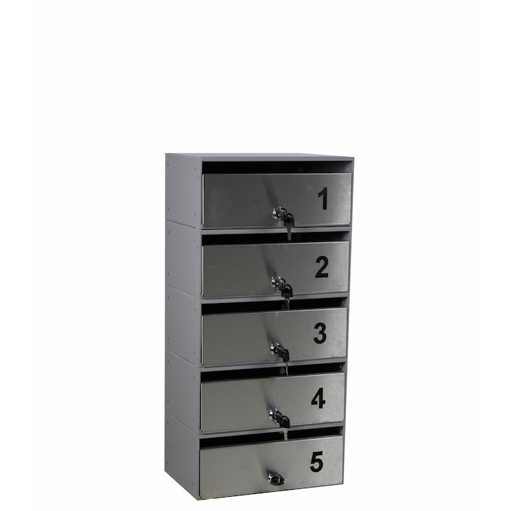 Модул 5 луксозни пощенски кутии с врата от неръждаема стомана и светло сива рамка