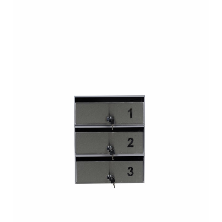 Modul 3 LUX postafiók rozsdamentes acél ajtóval és világosszürke kerettel