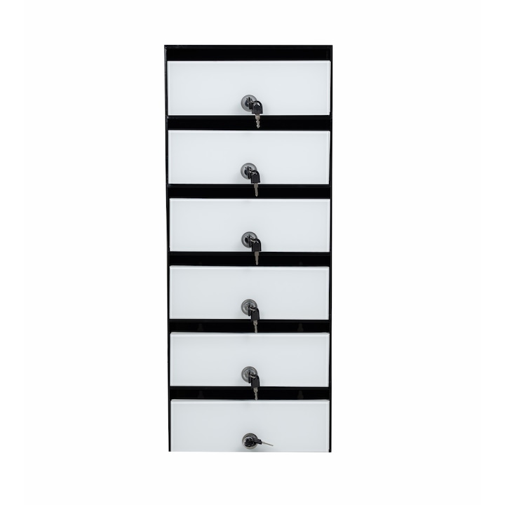 Модул със 6 пощенски кутии с бяла стъклена врата Lacobel и черна рамка