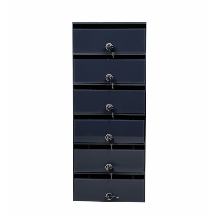 Модул 6 луксозни пощенски кутии с антрацитно сива стъклена врата Lacobel и антрацитно сива рамка