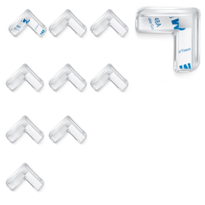 Set 10 Protectii Pentru Colturi, Pentru Siguranta Copiilor, Ricokids, autoadezive, silicon transparent