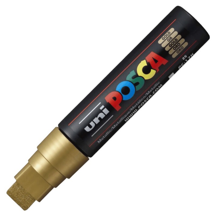 Маркер UNI PC-17K Posca, професионален, 15.0 мм, скосен връх, на водна основа, златен