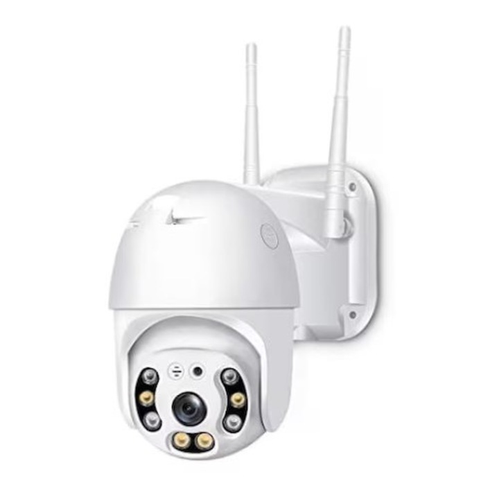 Camera de Supraveghere Miromoto®, Wi-Fi, 2MP, HD, Conexiune audio, Alarma, 8 LED-uri, Alb