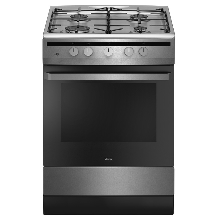 Газов котлон Amica 55584, 4 котлона, ел. запалване, 58 л, 60x60 см, енергиен клас А, сив