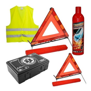 Kit Siguranta complet - trusa medicala, 2x triunghiuri, stingator, vesta Kit Siguranta complet - trusa medicala, 2x triunghiuri, stingator, vesta
