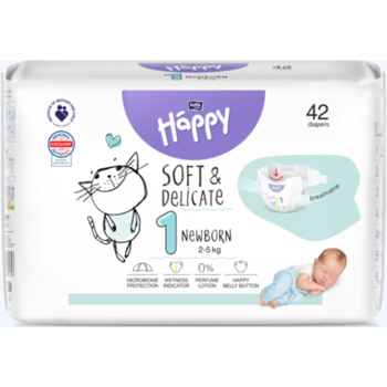 Scutece Happy Soft&Delicate, Nou Nascut, Marimea 1, 42 buc
