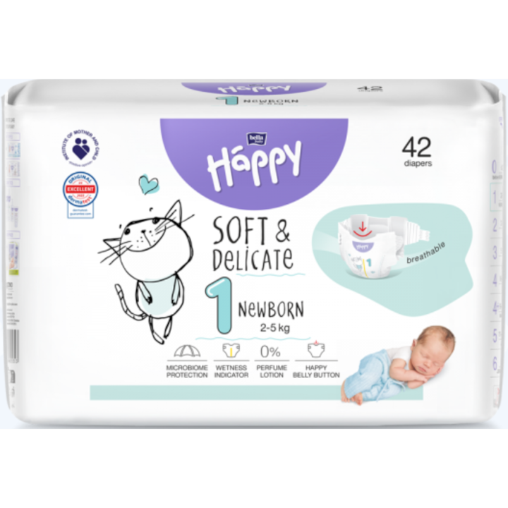 Happy Soft & Delicate Newborn pelenka, 1-es méret, 42 db